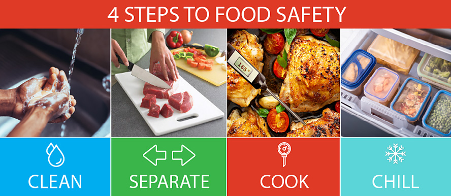 4 steps to food safety: clean, separate, cook and chill